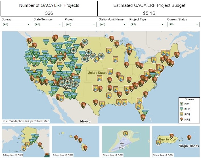 Map showing pinpoint locations of GAOA LRF Projects