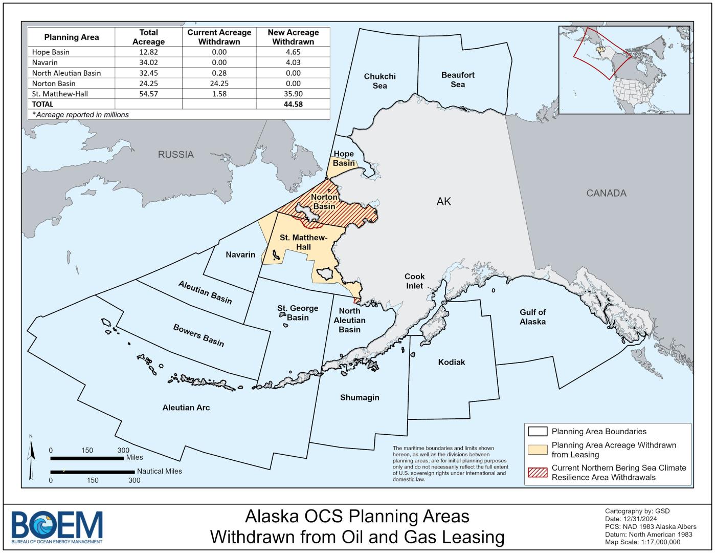 Alaska OCS Planning Areas Withdrawn from Oil and Gas Leasing