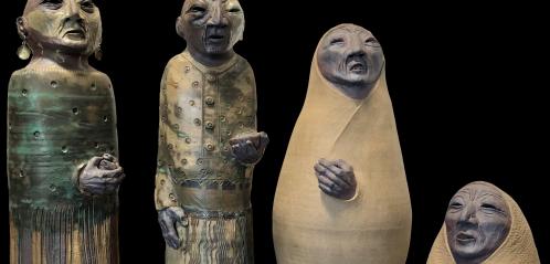  Sculptures entitled "Meditation," "Offering," "Winter Chill," and "Happy Song." © Peter B. Jones
