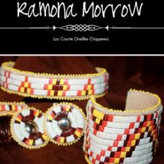Image of white, red, and yellow beaded jewelry with "Ramona Marrow" written above it. 