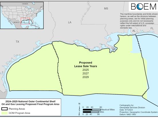 Map showing 2024 -2029 National Outer Continental Shelf Oil and Gas Leasing Proposed Final Program Area