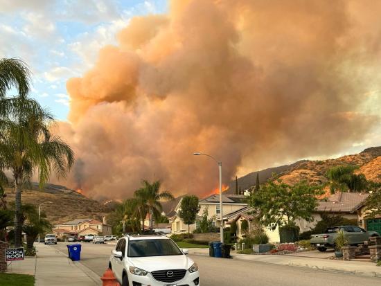 The Line Fire burns near a community in California. Photo from Inciweb.  