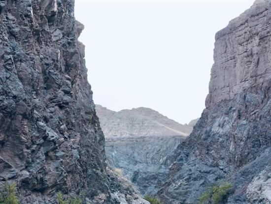 Grayish rocky canyon.