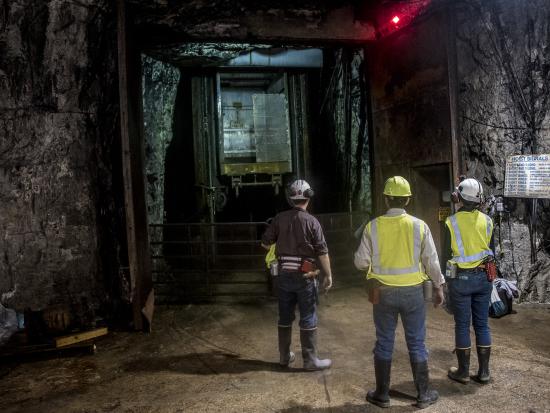 Huge elevator shafts transport mine crews, supplies and equipment underground at the Doe Run Mine in Southeastern Missouri.