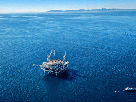 Oil and gas platform in the ocean.