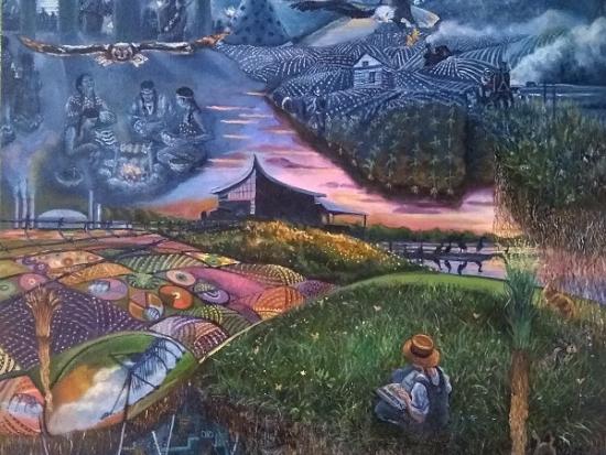 "Homestead 1862-2020" oil on canvas painting by Nancy Lenhenbauer Marshall, 2020