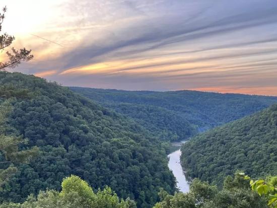 Overlook view of a river going through the gorge.
