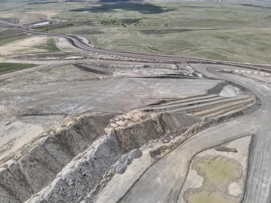 Aerial view of coal mining operation.