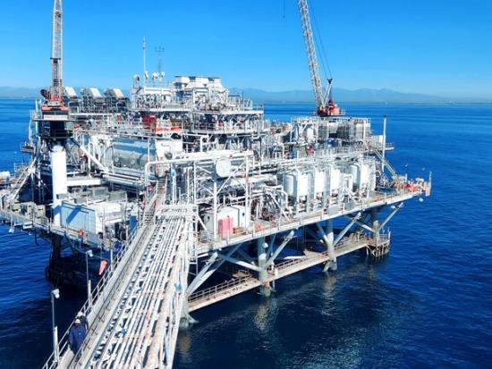 Oil and gas rig on ocean