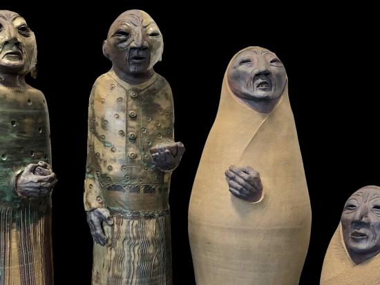  Sculptures entitled "Meditation," "Offering," "Winter Chill," and "Happy Song." © Peter B. Jones