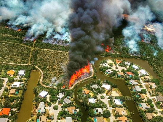 A prescribed fire burns near a community in Florida.