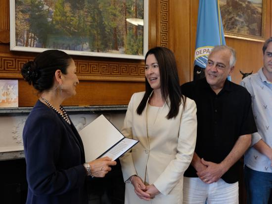 Shannon Estenoz sworn in as Assistant Secretary for Fish and Wildlife and Parks by Sec Haaland.