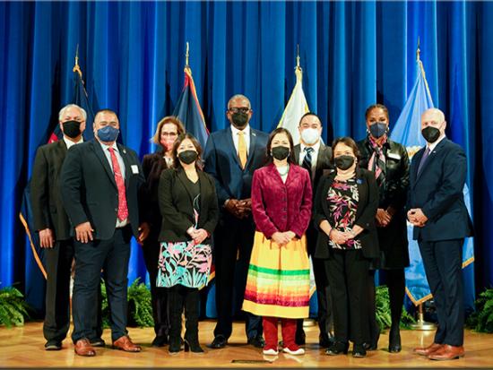 the Secretary with Island leaders photo