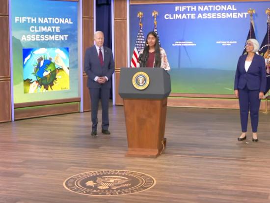 President Biden is introduced at the unveiling of the Fifth National Climate Assessment